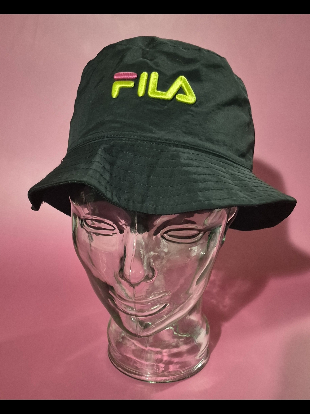 Fila Black Bucket Hat with Neon Yellow and Pink Logo